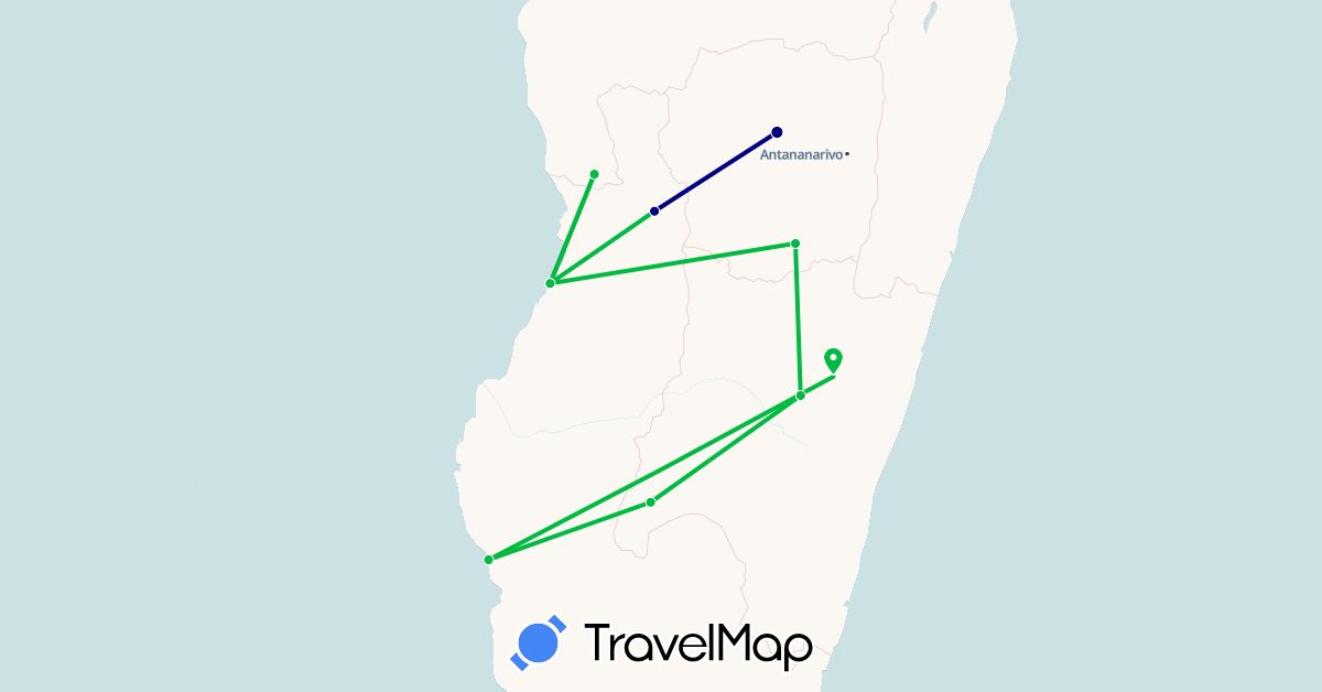 TravelMap itinerary: driving, bus in Madagascar (Africa)